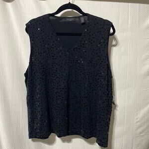 Context woman 3x black sleeveless v neck sequined tank cotton spandex blend NWT